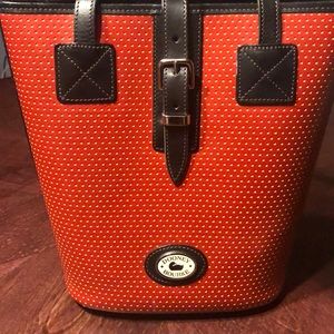 Dooney & Bourke Cabrio Red Leather Yellow Dots